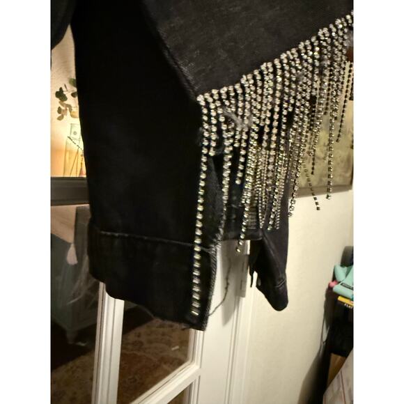 Savanna Jane rhinestone fringe crop front denim jacket black large western NWT - Picture 5 of 12